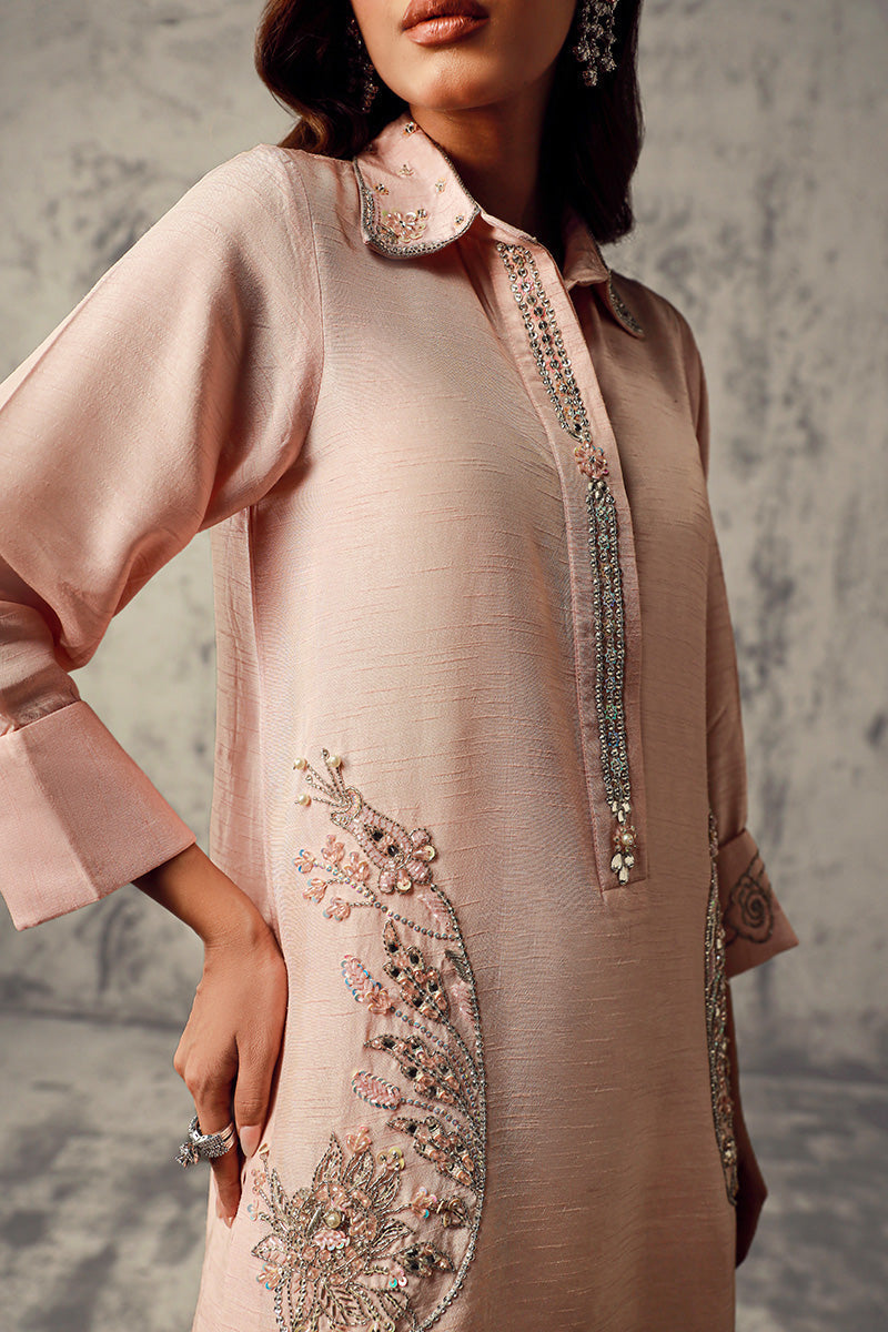 Wardha Saleem | Luxury Pret Traditional Wear | RANIA M Rose Pink Korean Raw Silk