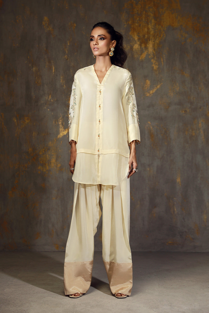 Wardha Saleem | Luxury Pret Traditional Wear | LAMIA XS Ivory Crepe Silk