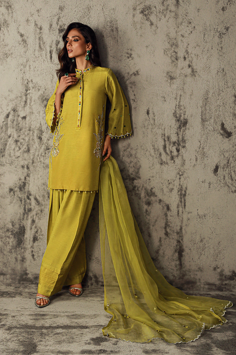 Wardha Saleem | Luxury Pret Traditional Wear | ZAINA XL Lime Korean Raw Silk