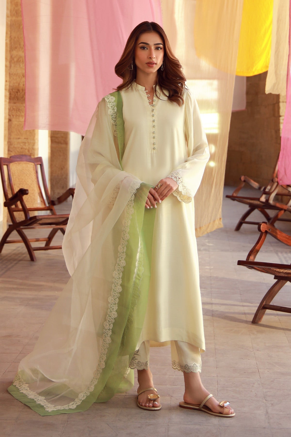 Sahar | Luxe Pret 25 | Ivory Meadow S Pale Yellow Raw Silk