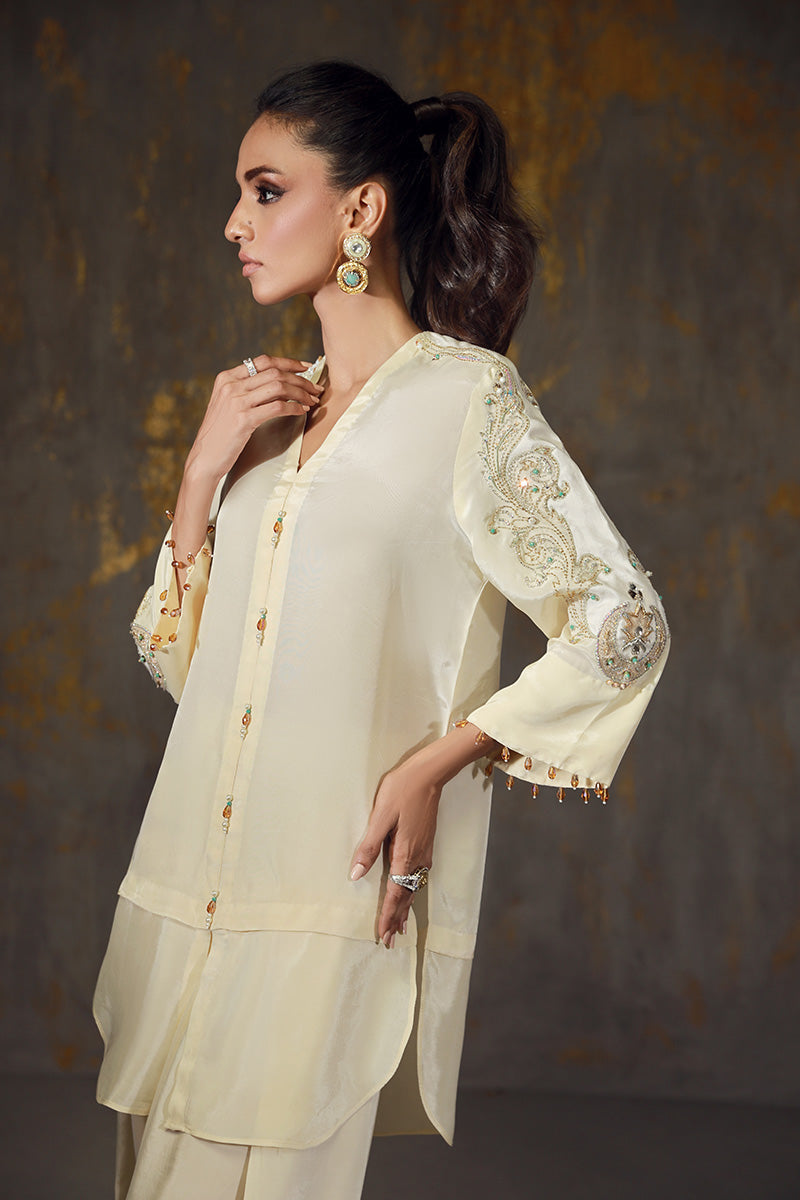 Wardha Saleem | Luxury Pret Traditional Wear | LAMIA M Ivory Crepe Silk