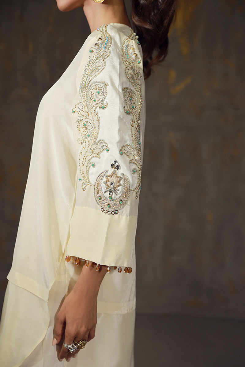 Wardha Saleem | Luxury Pret Traditional Wear | LAMIA L Ivory Crepe Silk