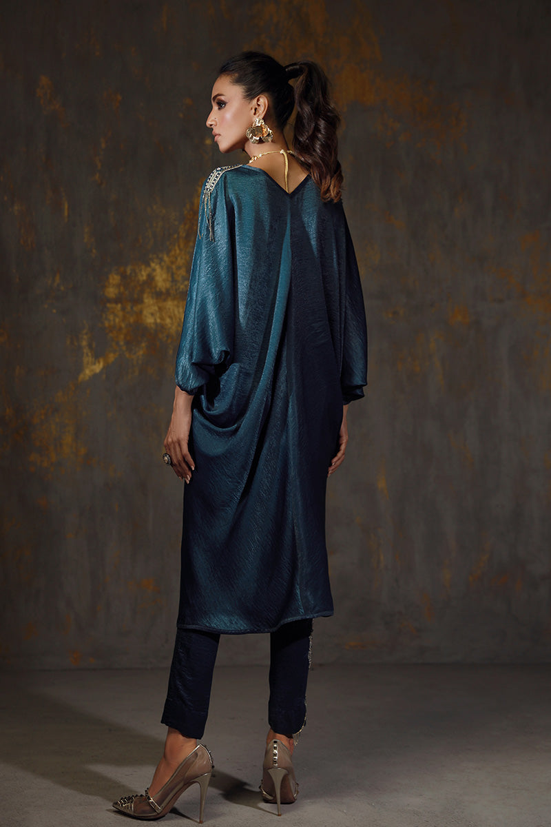Wardha Saleem | Luxury Pret Fusion Wear | LINA S Teal Blue Velvet Silk