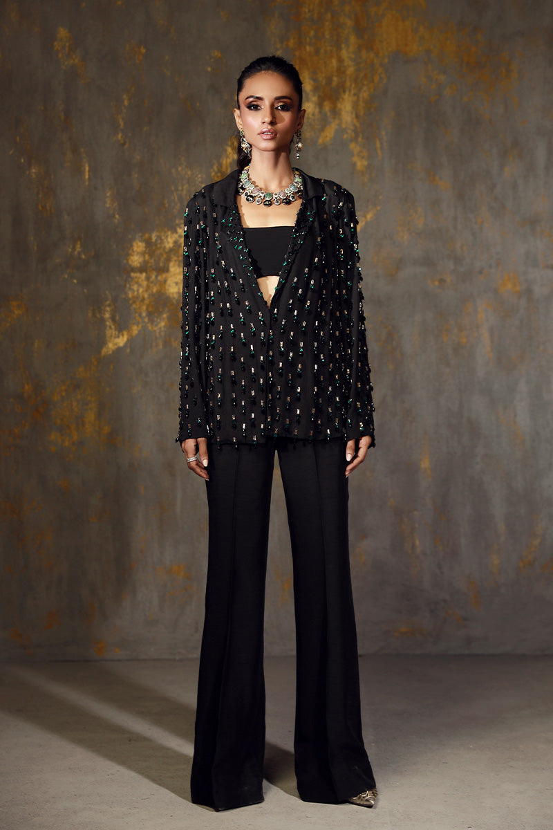 Wardha Saleem | Luxury Pret Fusion Wear | YUNA XS Black Korean Silk