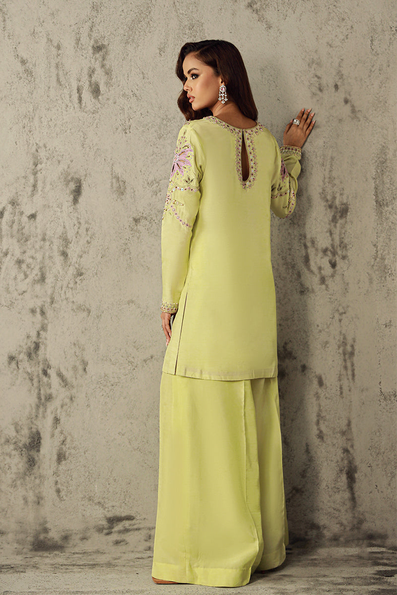 Wardha Saleem | Luxury Pret Traditional Wear | NAWAL S Pistachio Green Korean Raw Silk