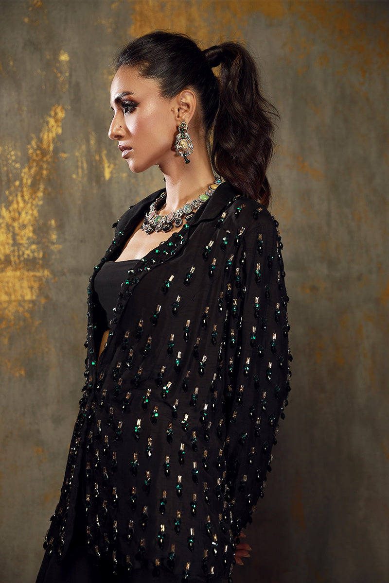 Wardha Saleem | Luxury Pret Fusion Wear | YUNA L Black Korean Silk