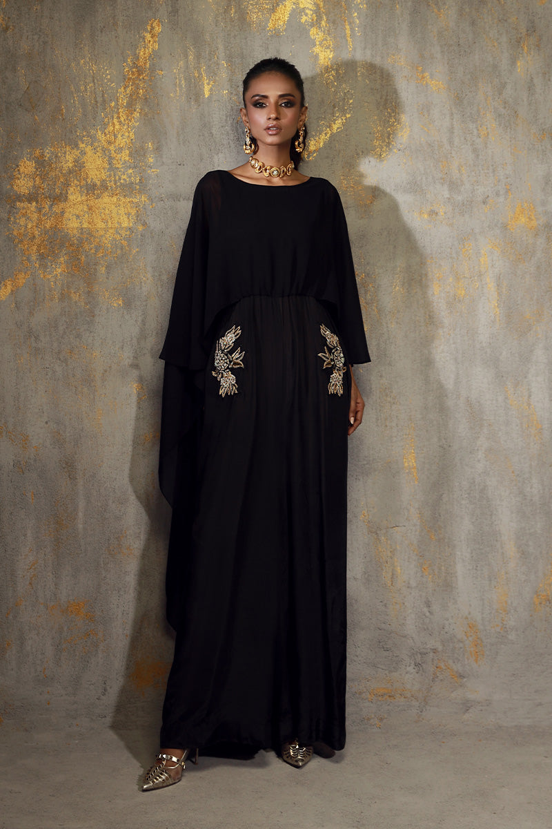 Wardha Saleem | Luxury Pret Fusion Wear | EMI XS Black Crepe Silk