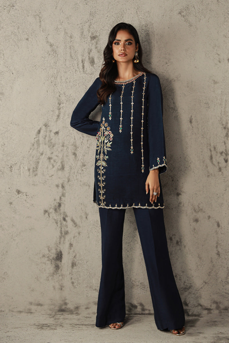 Wardha Saleem | Luxury Pret Traditional Wear | AMIRA XS Navy Blue Korean Raw Silk