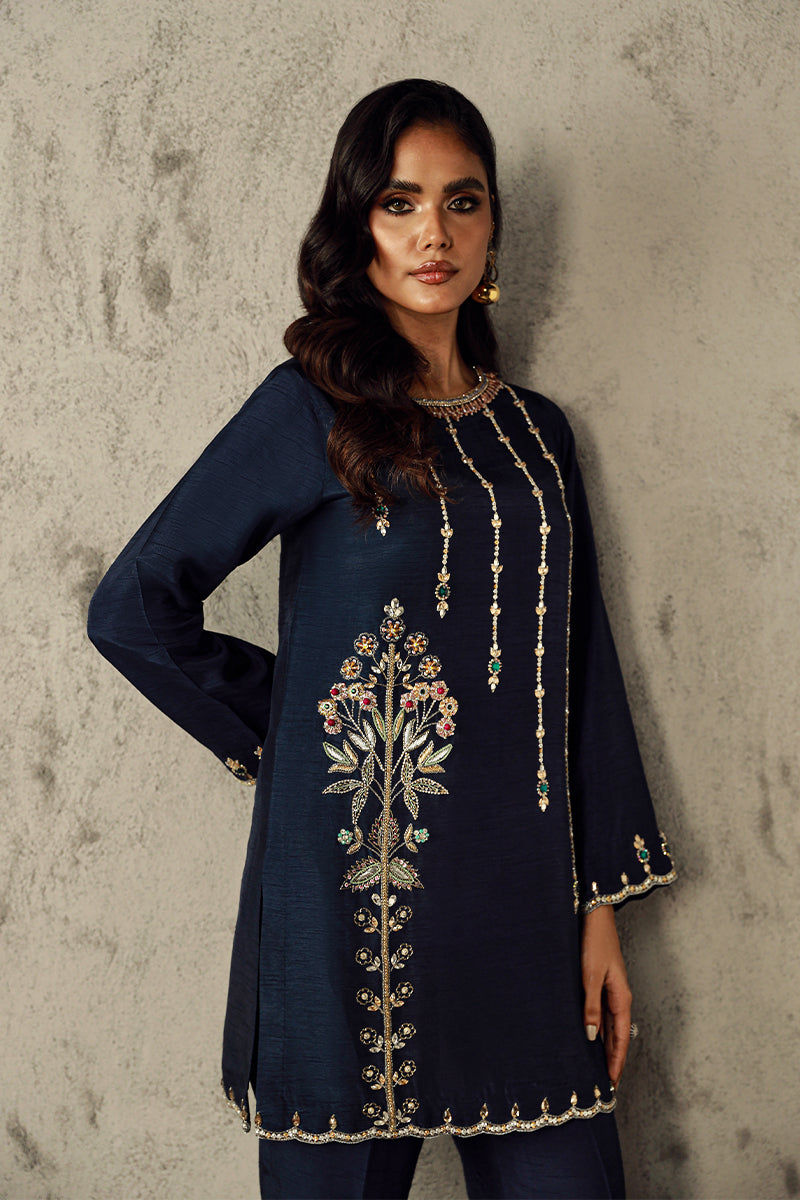 Wardha Saleem | Luxury Pret Traditional Wear | AMIRA M Navy Blue Korean Raw Silk