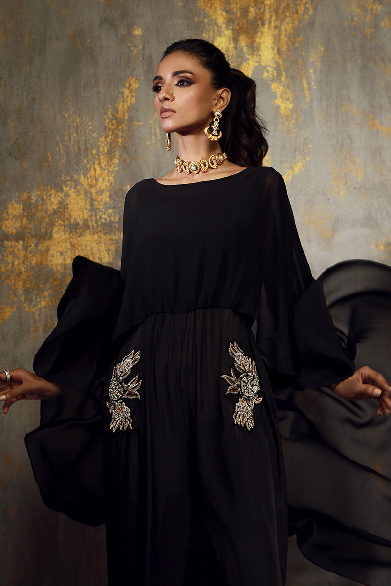 Wardha Saleem | Luxury Pret Fusion Wear | EMI M Black Crepe Silk