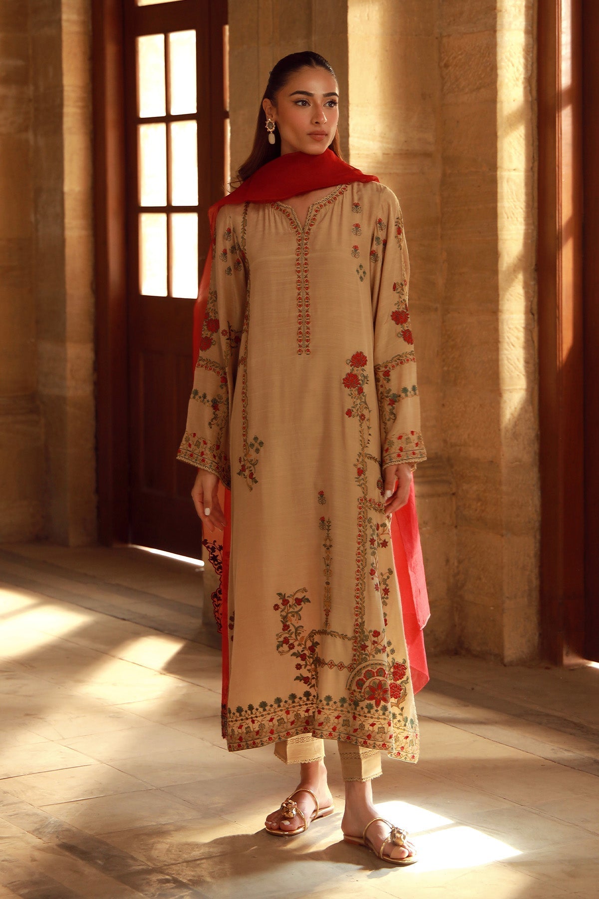 Sahar | Luxe Pret 25 | Crimson Bronze S Beige Raw Silk