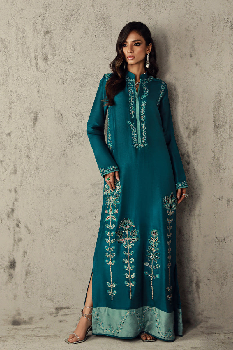 Wardha Saleem | Luxury Pret Traditional Wear | SAFAA XS Teal Blue Pure Raw Silk