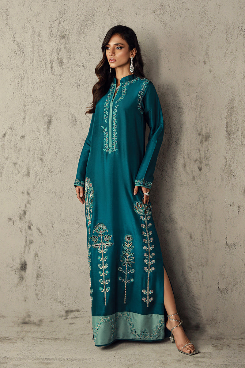 Wardha Saleem | Luxury Pret Traditional Wear | SAFAA L Teal Blue Pure Raw Silk