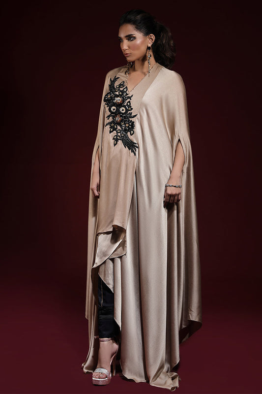 Wardha Saleem | Luxury Pret Fusion Wear | SAHARA DRAPE WITH PANTS (2PC) XS Beige Silk