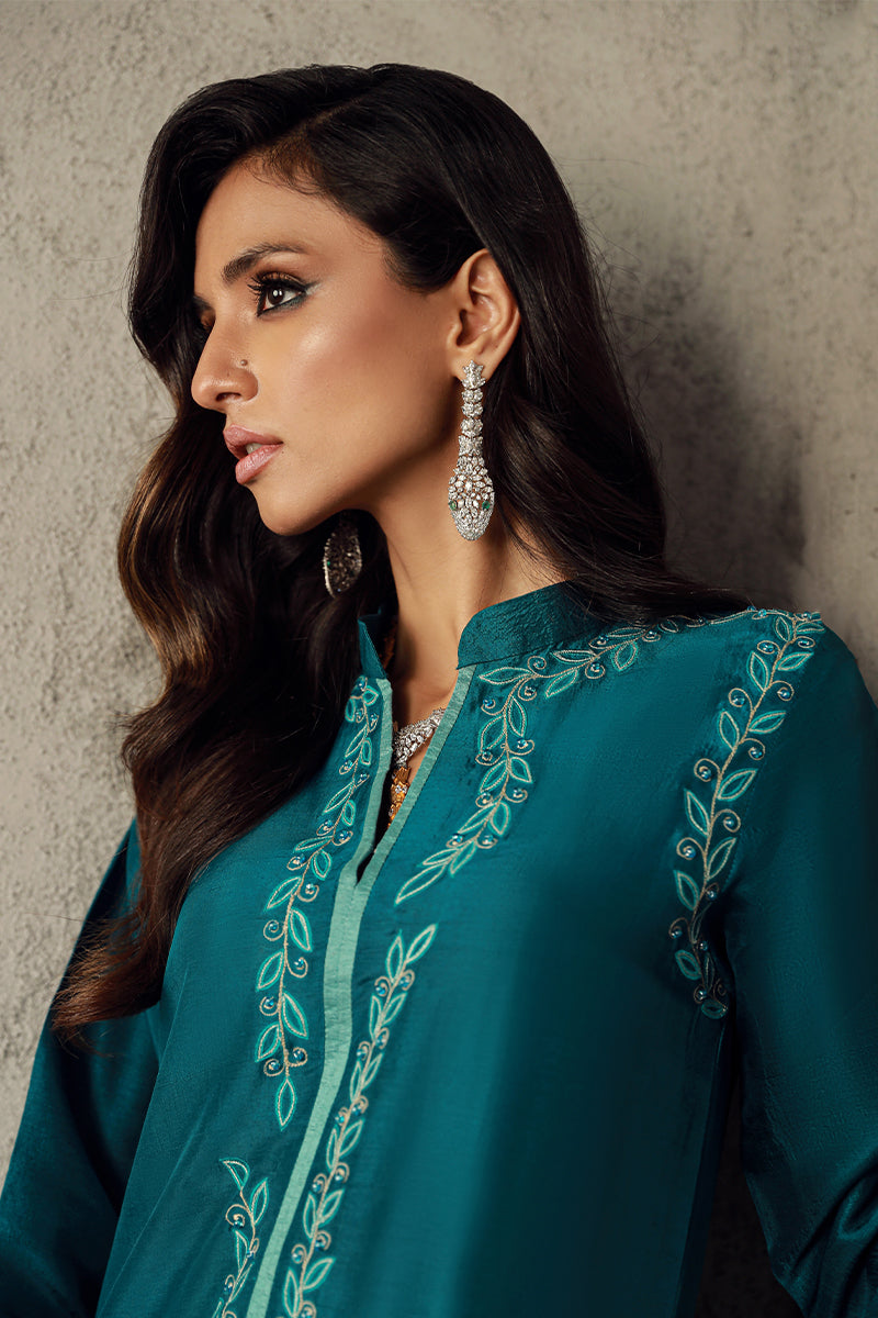 Wardha Saleem | Luxury Pret Traditional Wear | SAFAA M Teal Blue Pure Raw Silk