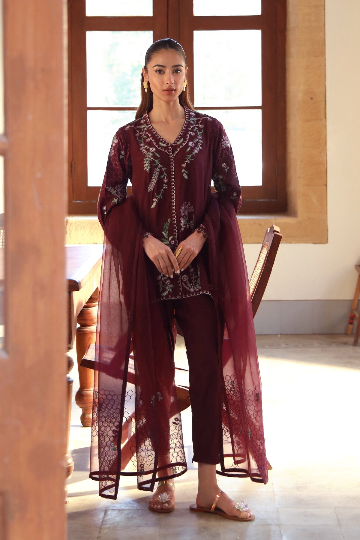 Sahar | Luxe Pret 25 | Atelier Royale S Maroon Raw Silk