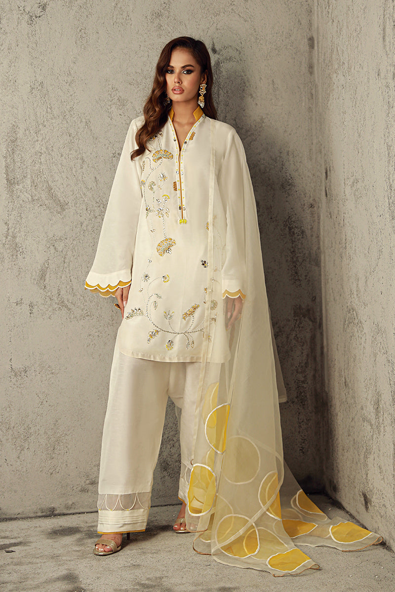 Wardha Saleem | Luxury Pret Traditional Wear | SUHA XS Off White Korean Raw Silk