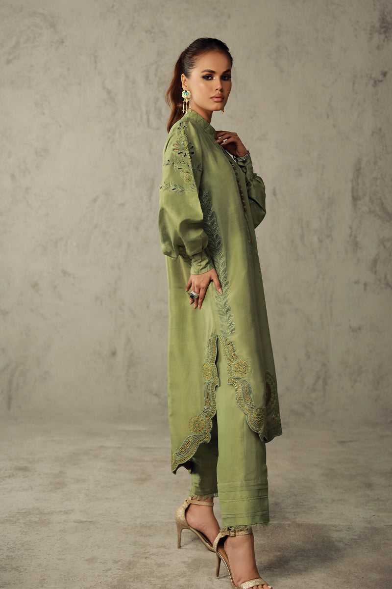 Wardha Saleem | Luxury Pret Traditional Wear | HANIA S Olive Green Pure Raw Silk
