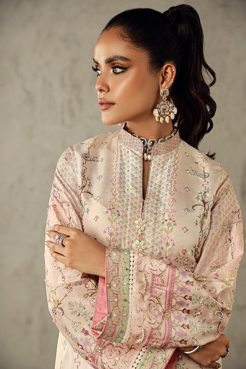 Wardha Saleem | Luxury Pret Traditional Wear | MANAL M Beige Pure Raw Silk