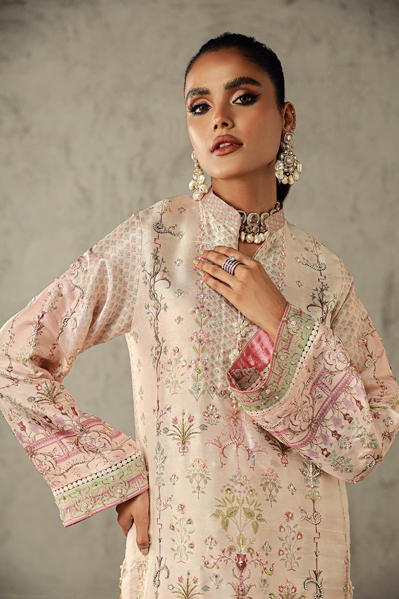 Wardha Saleem | Luxury Pret Traditional Wear | MANAL L Beige Pure Raw Silk