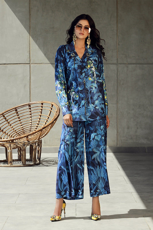 Wardha Saleem | Luxury Pret Fusion Wear | FLORA (2PC) XS Blue Silk