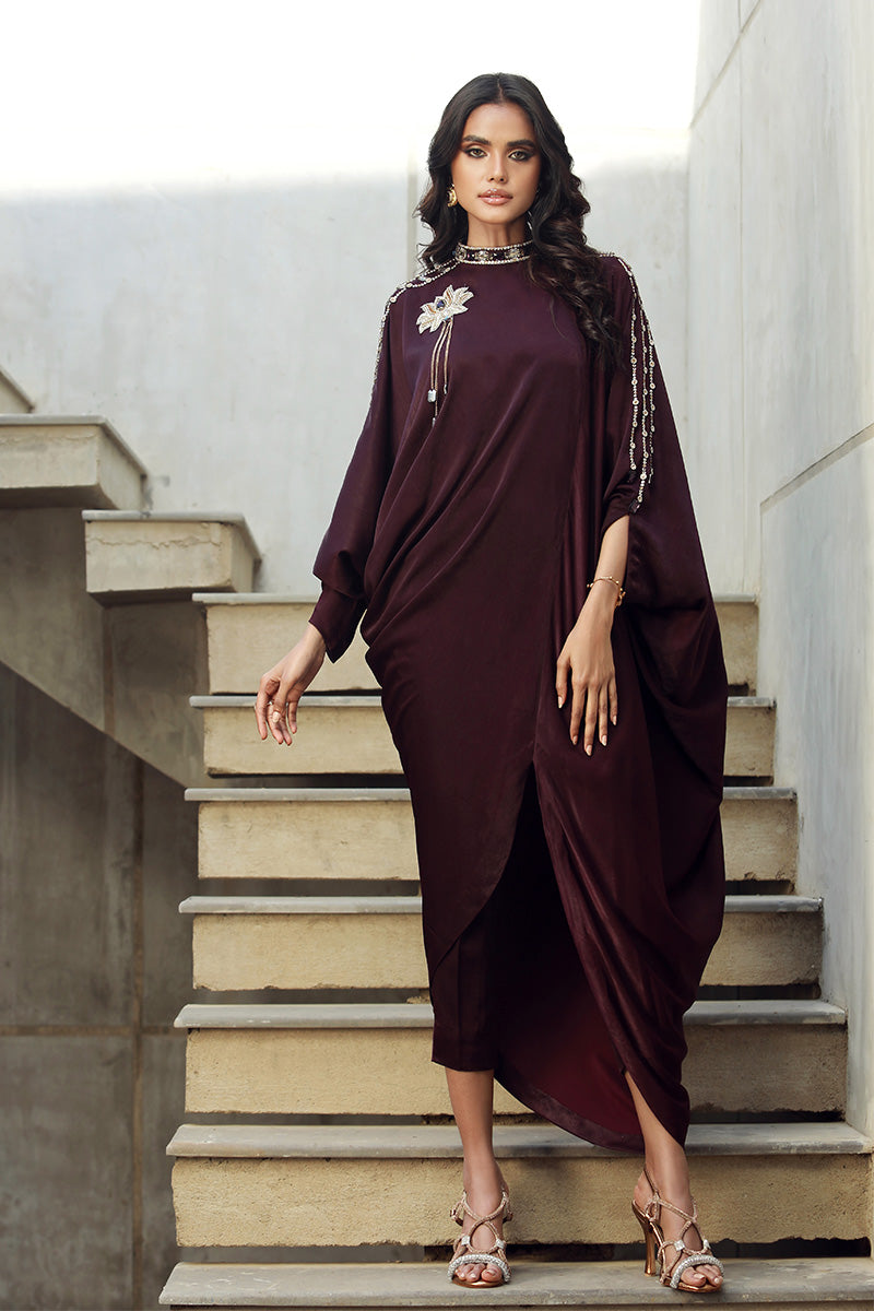 Wardha Saleem | Luxury Pret Fusion Wear | KHLOE (2PC) XS Wine Berry Velvet Silk