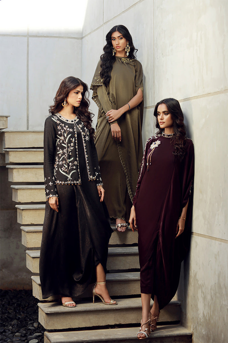 Wardha Saleem | Luxury Pret Fusion Wear | SAGE M Sage Green Velvet Silk