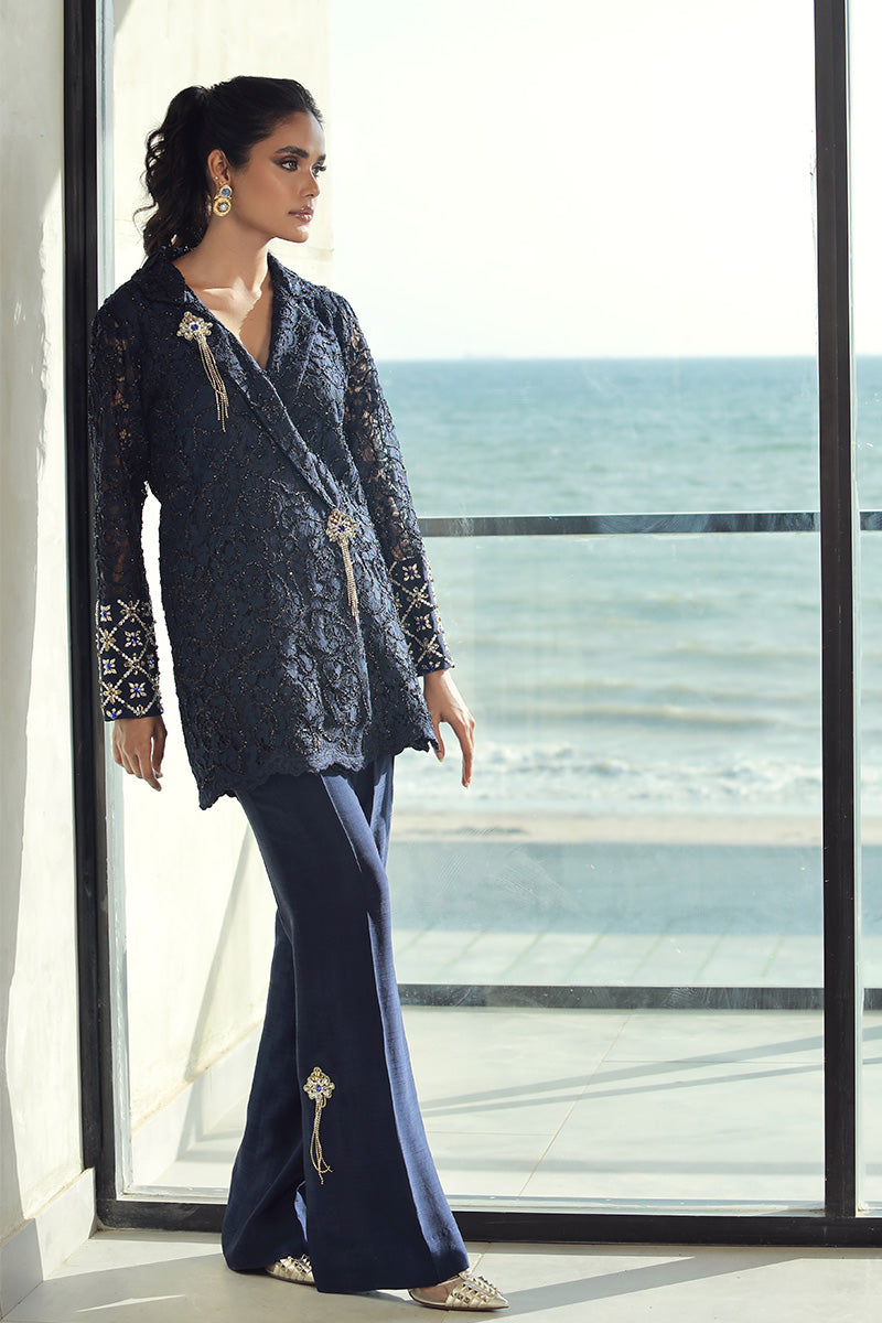 Wardha Saleem | Luxury Pret Fusion Wear | RENNE (2PC) S Navy Blue Female