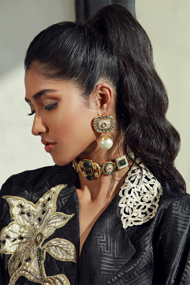 Wardha Saleem | Luxury Pret Fusion Wear | KIERA (2PC) M Black Embossed Silk