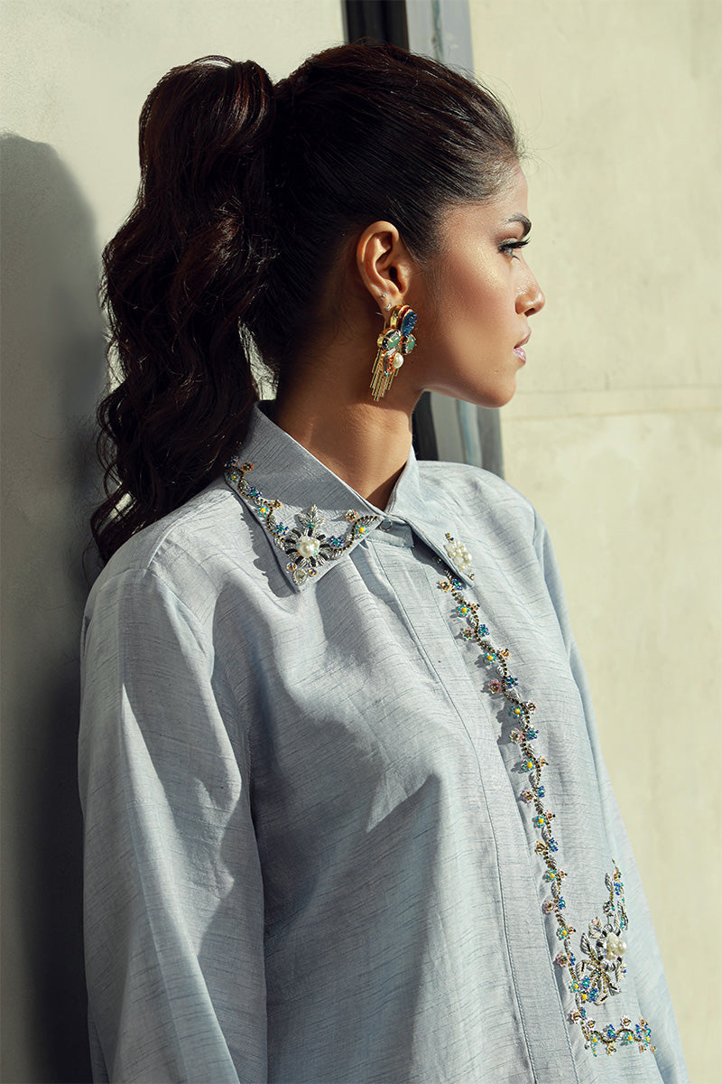 Wardha Saleem | Luxury Pret Fusion Wear | ELLA (2PC) L Sky Blue Korean Raw Silk