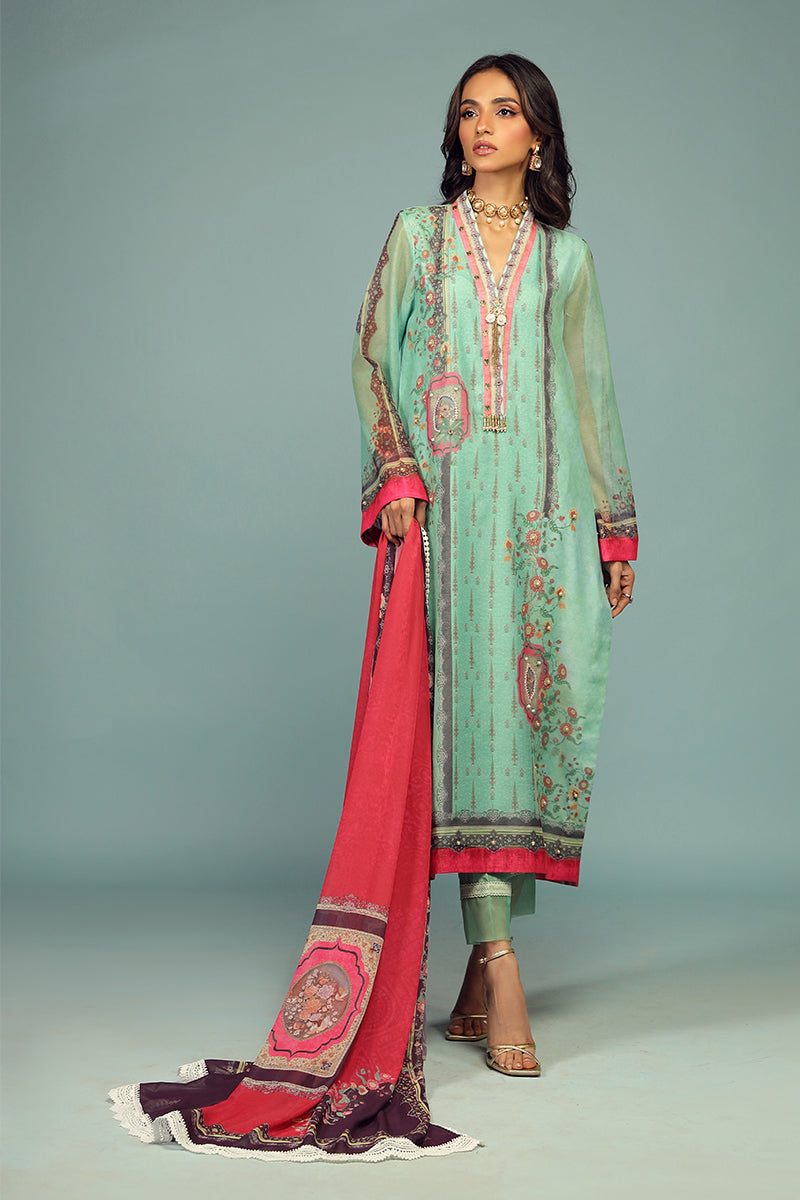 Wardha Saleem | Luxury Pret Traditional Wear | CHANDNI SHIRT WITH DUPATTA ( 2 PC) XL Mint Green Cotton Net