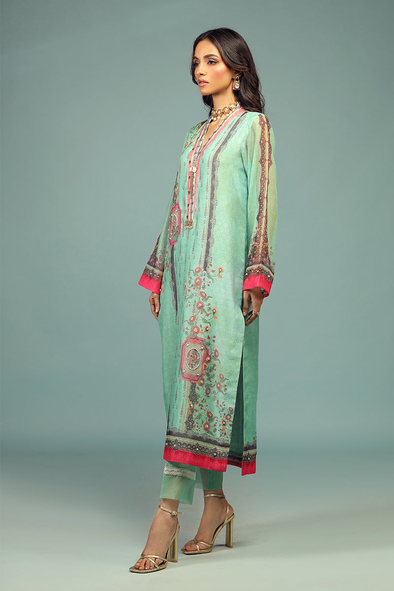 Wardha Saleem | Luxury Pret Traditional Wear | CHANDNI SHIRT WITH DUPATTA ( 2 PC) M Mint Green Cotton Net