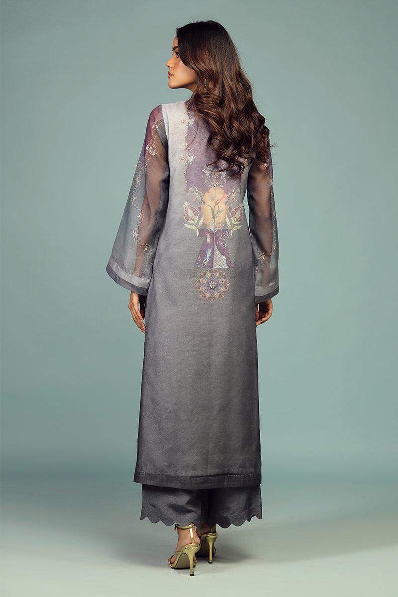 Wardha Saleem | Luxury Pret Traditional Wear | DARVESH SHIRT WITH DUPATTA ( 2 PC) S Gray Cotton Net
