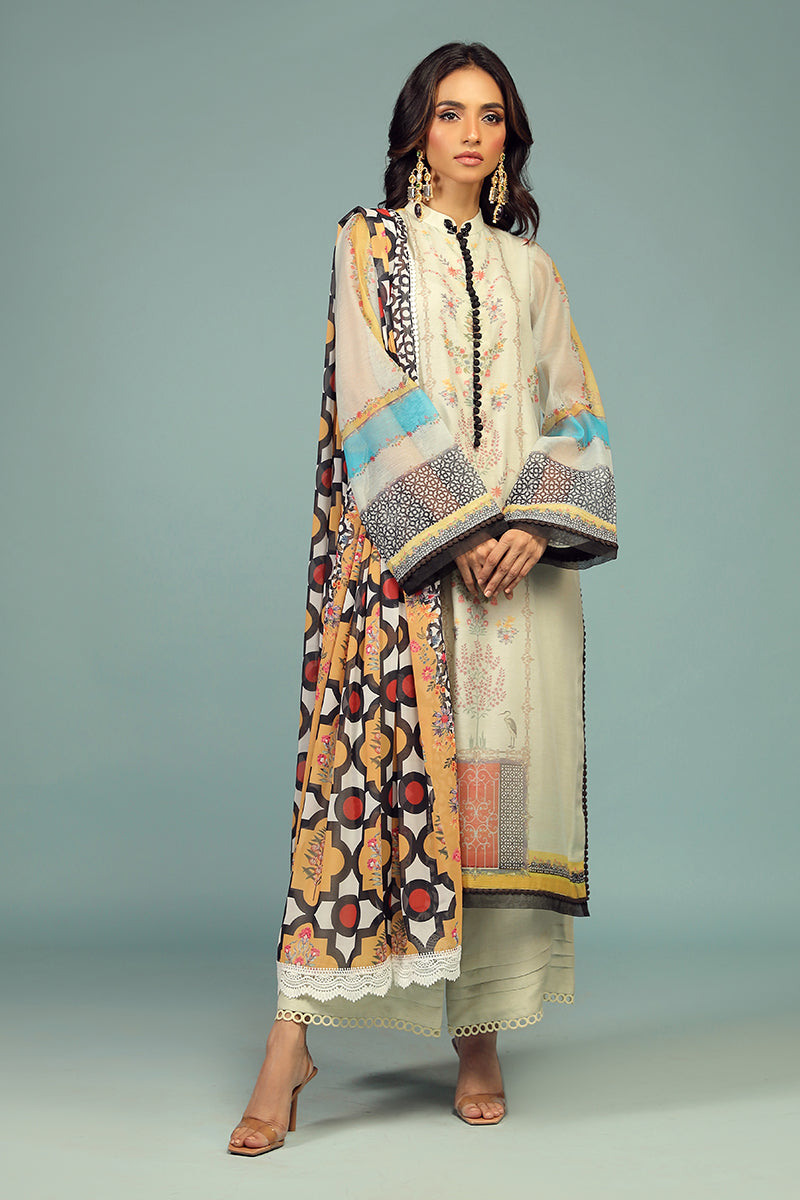Wardha Saleem | Luxury Pret Traditional Wear | BARAHDARI SHIRT WITH DUPATTA ( 2 PC) XS Off White Cotton Net