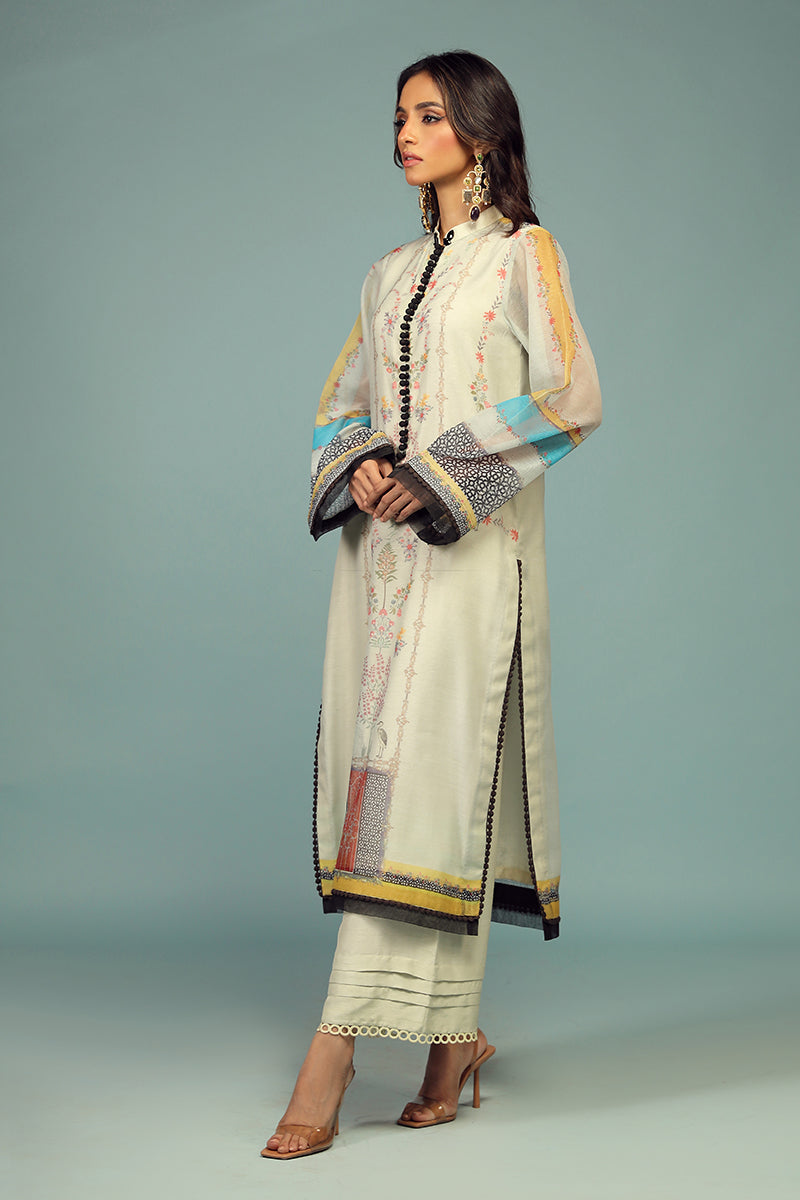Wardha Saleem | Luxury Pret Traditional Wear | BARAHDARI SHIRT WITH DUPATTA ( 2 PC) L Off White Cotton Net