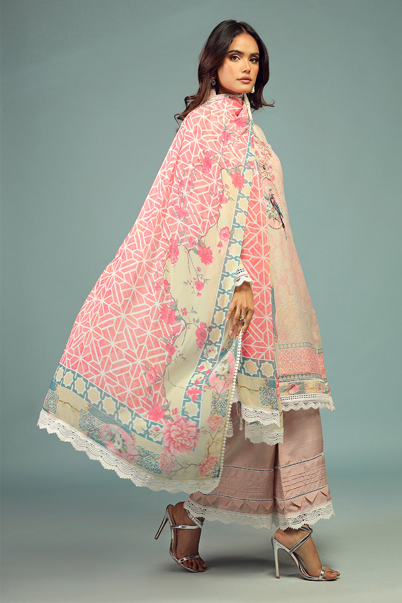Wardha Saleem | Luxury Pret Traditional Wear | KOEL SHIRT WITH DUPATTA ( 2 PC) L Pale Peach Cotton Net