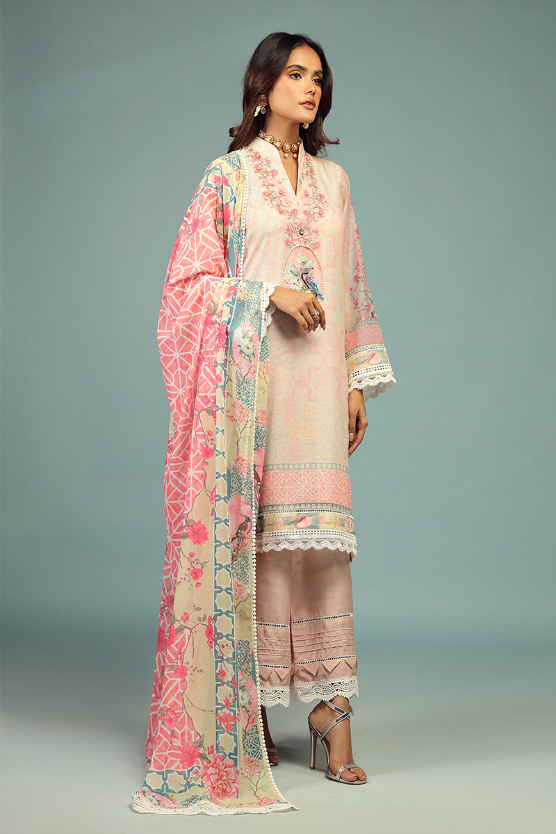 Wardha Saleem | Luxury Pret Traditional Wear | KOEL SHIRT WITH DUPATTA ( 2 PC) XL Pale Peach Cotton Net