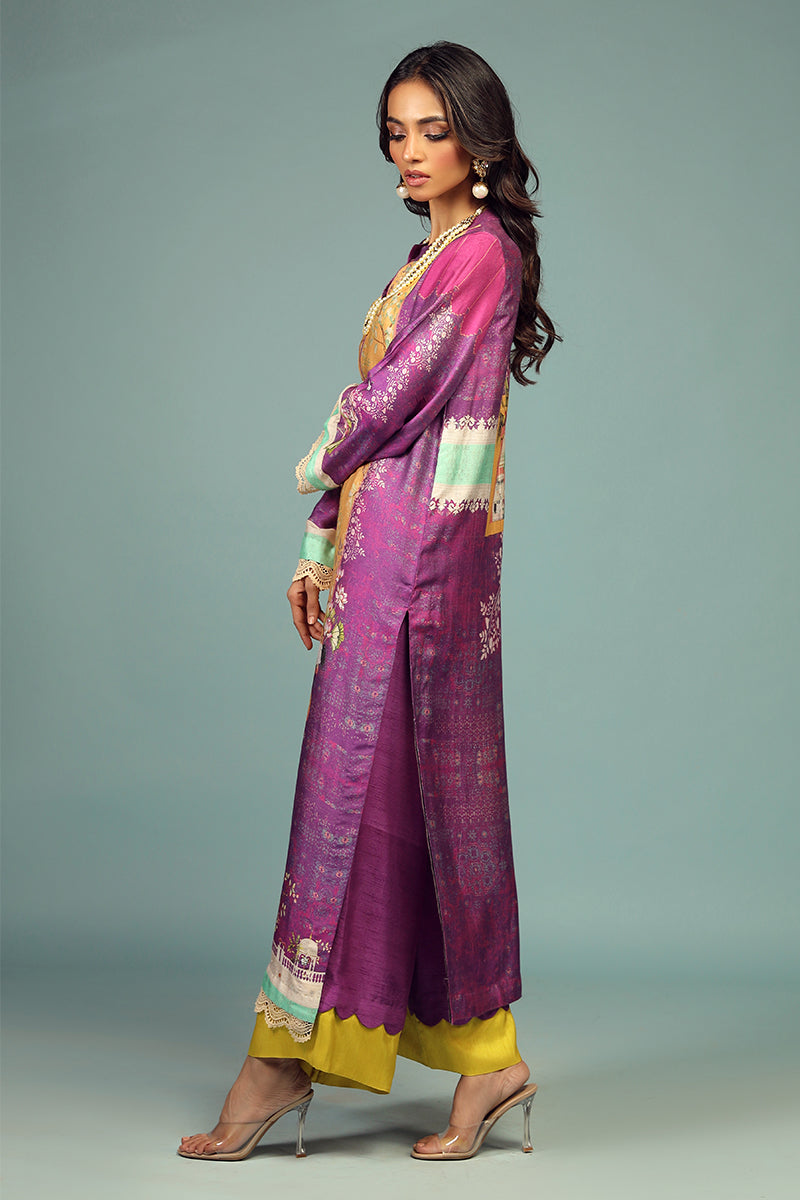 Wardha Saleem | Luxury Pret Traditional Wear | JHAROKA SHIRT WITH DUPATTA ( 2 PC) M Purple Cotton Silk