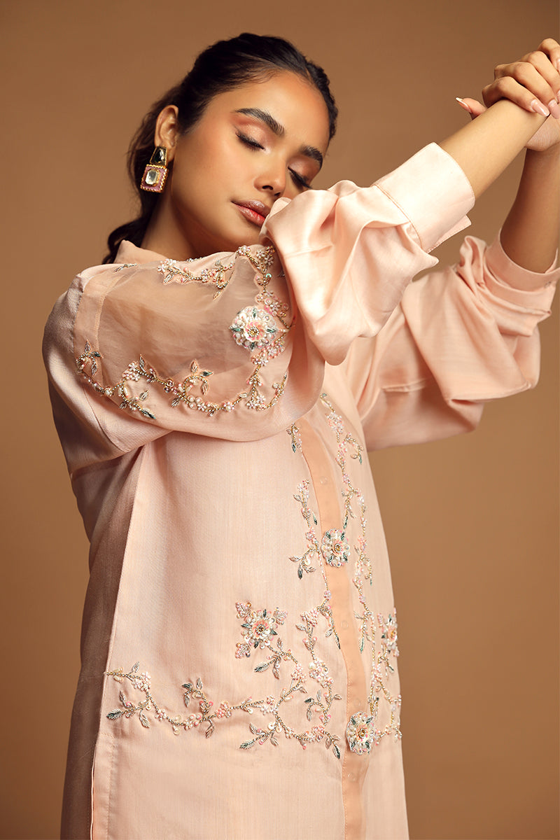 Wardha Saleem | Luxury Pret Traditional Wear | TERRA FORMAL (2PC) L Peach Cotton Silk