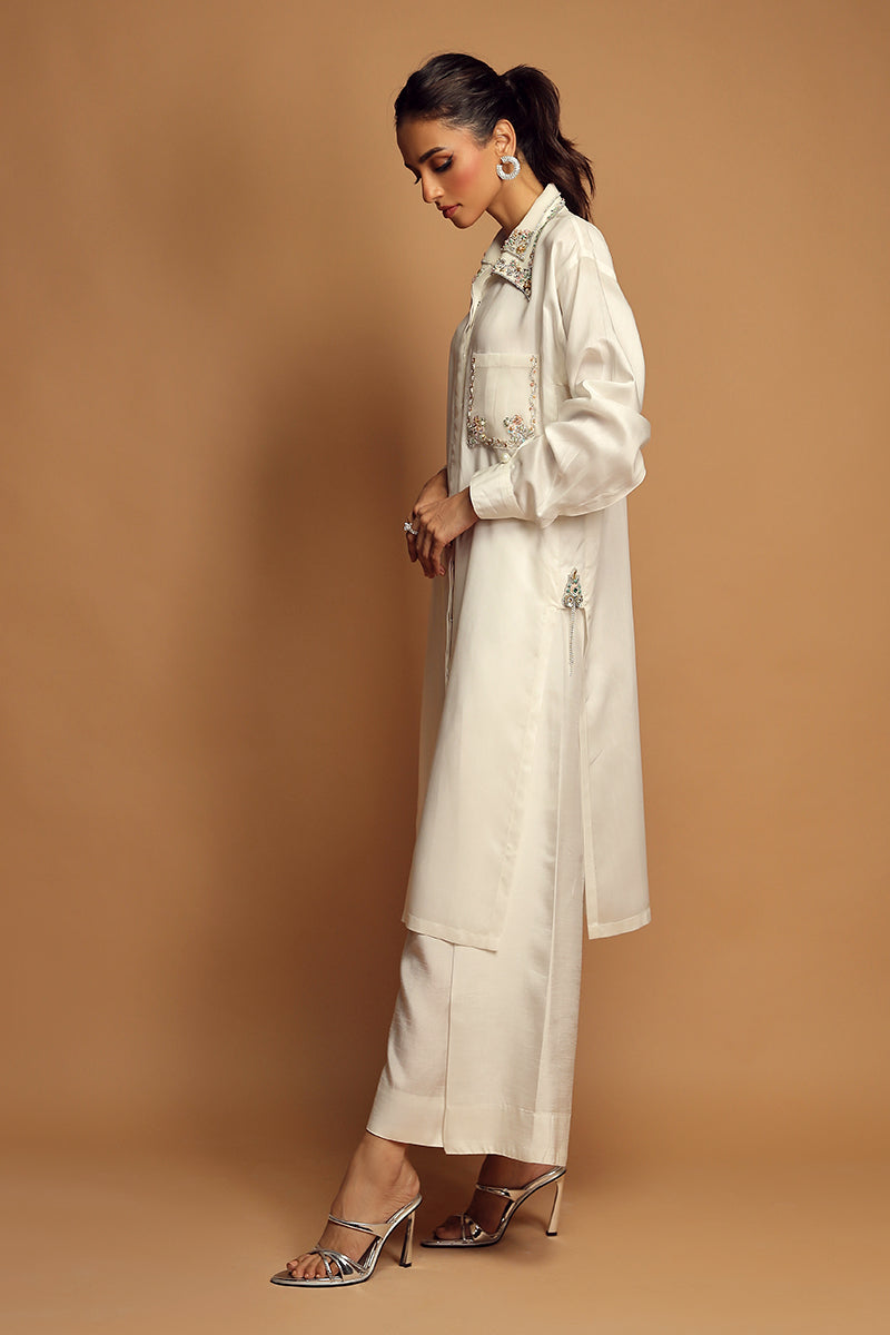 Wardha Saleem | Luxury Pret Traditional Wear | LILY FORMAL (2PC) S White Cotton Silk