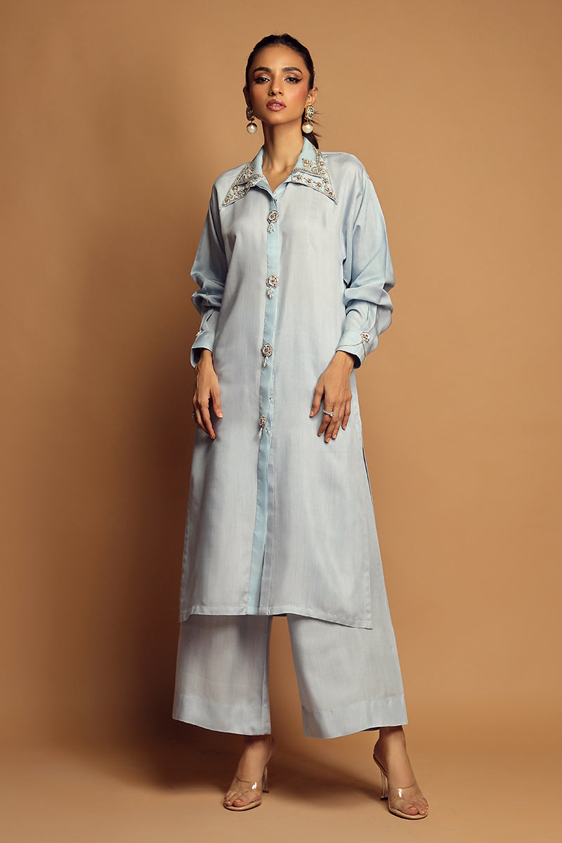 Wardha Saleem | Luxury Pret Traditional Wear | AMOUR (2PC) XS Blue Cotton Silk