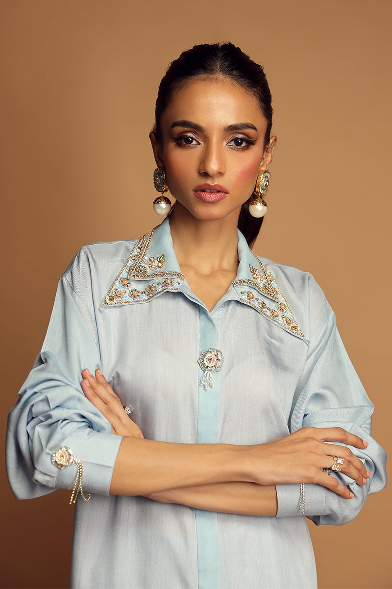 Wardha Saleem | Luxury Pret Traditional Wear | AMOUR (2PC) L Blue Cotton Silk