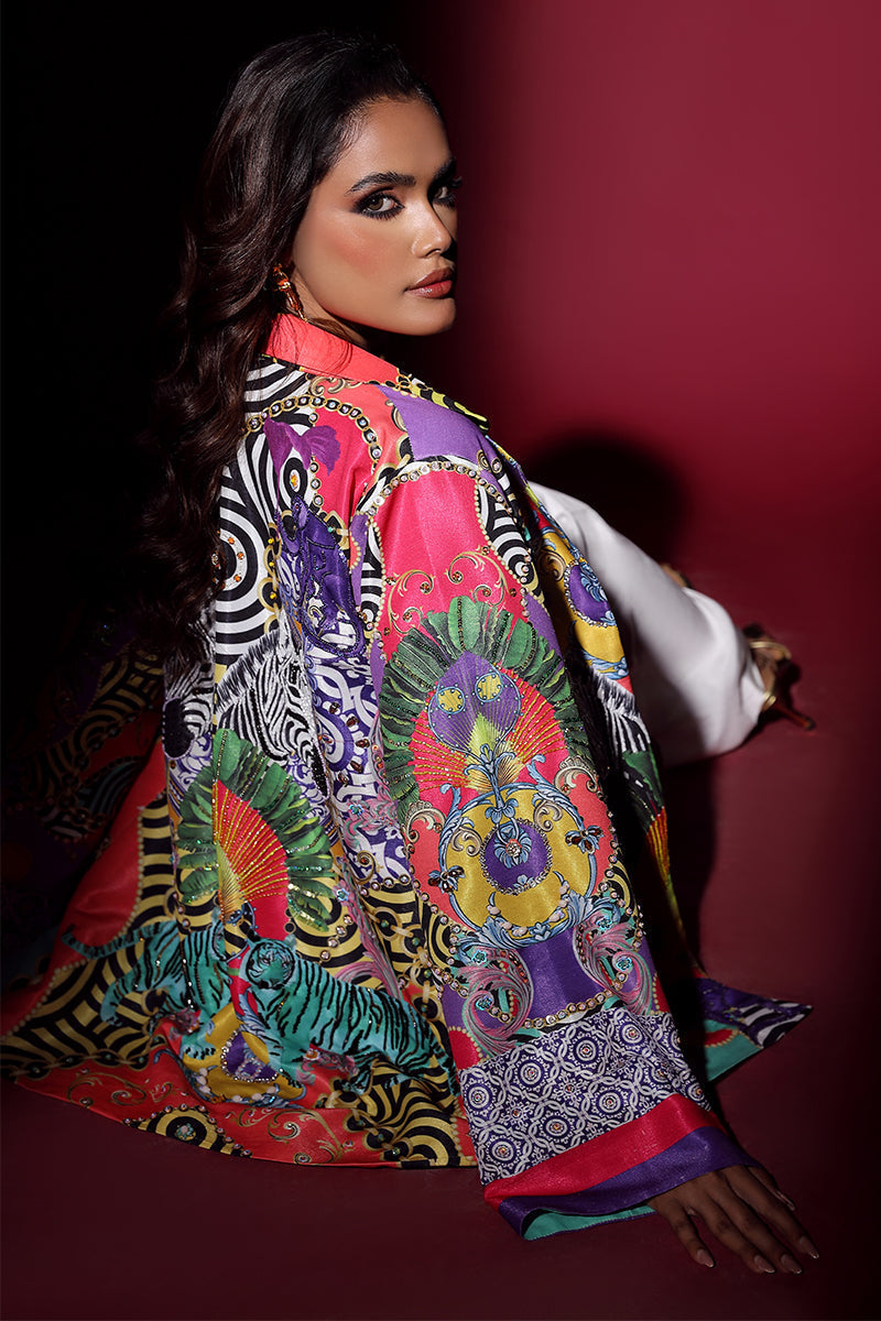 Wardha Saleem | Luxury Pret Fusion Wear | SAFARI JACKET WITH JUMPSUIT (2PC) M White Raw Silk