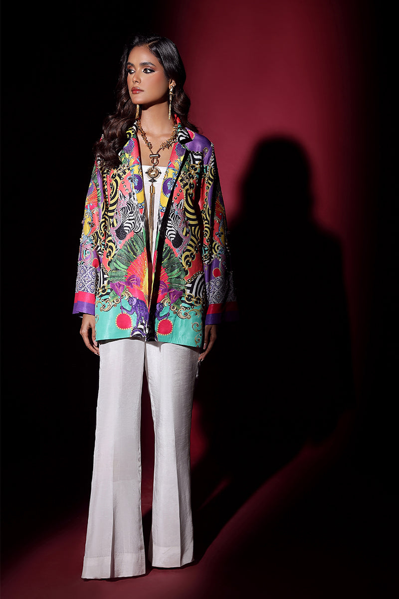Wardha Saleem | Luxury Pret Fusion Wear | SAFARI JACKET WITH JUMPSUIT (2PC) XS White Raw Silk