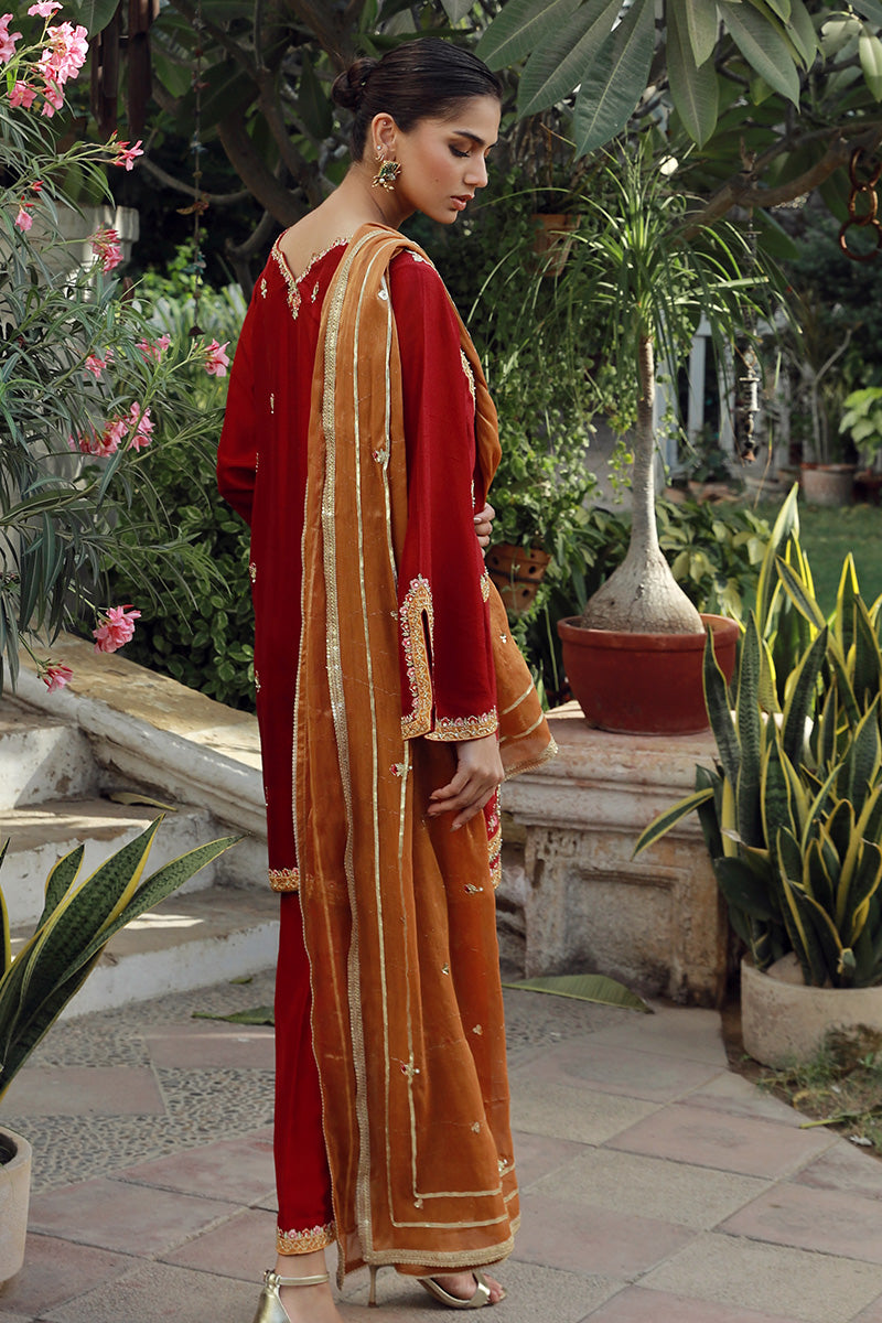 Sana Abbas | Velvet Formals | TOPAZ S Red Silk