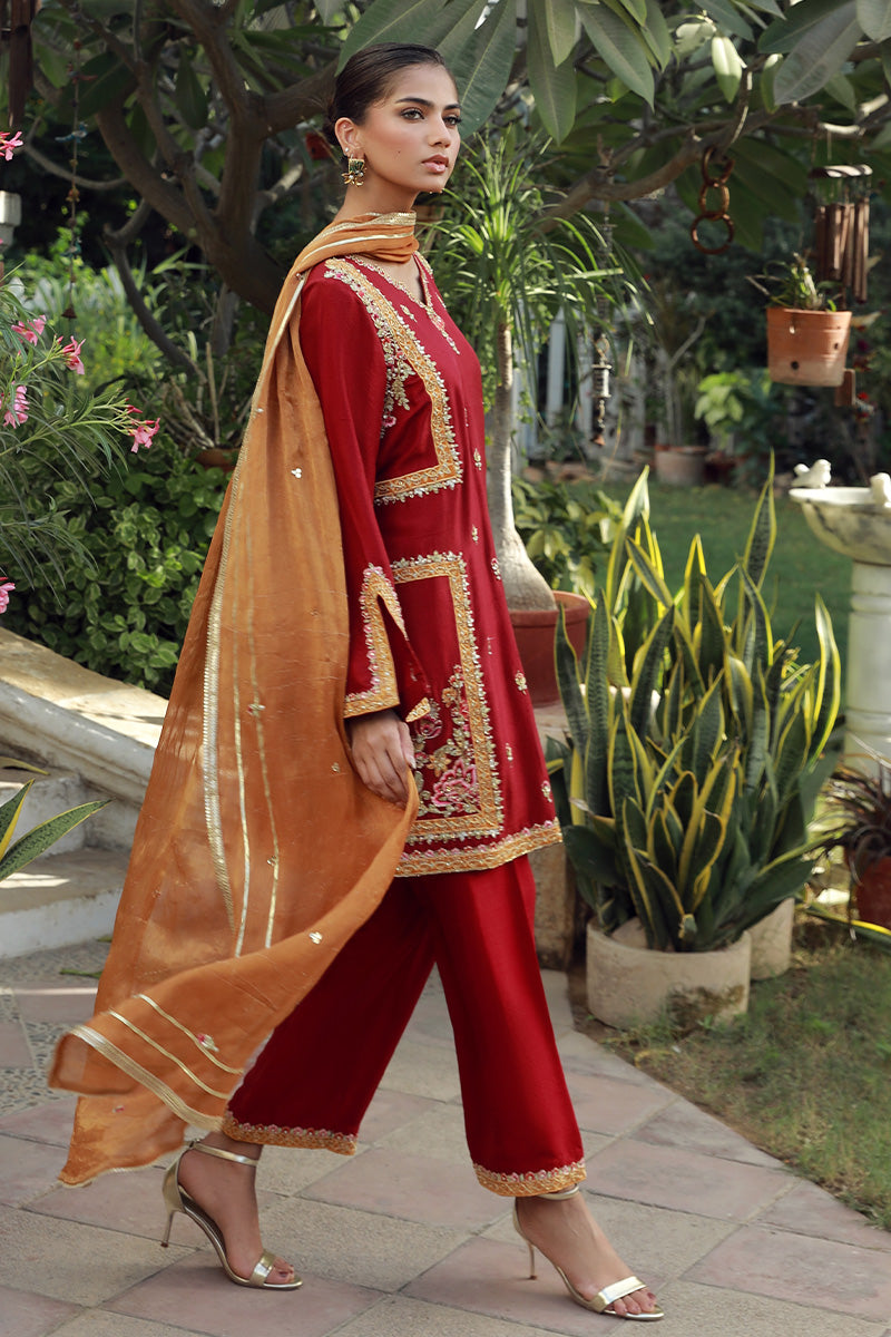 Sana Abbas | Velvet Formals | TOPAZ L Red Silk