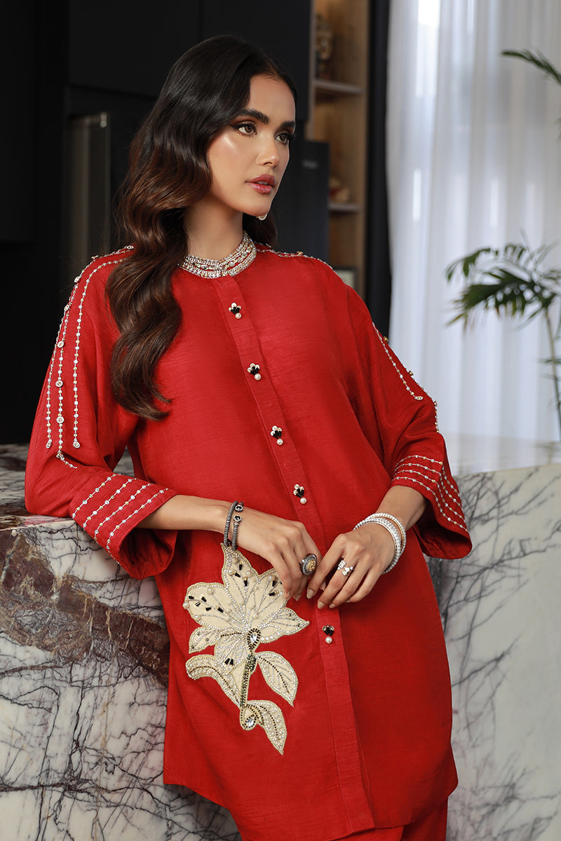 Wardha Saleem | Luxury Pret Traditional Wear | ZIAA (2PC) XL Red Korean Raw Silk