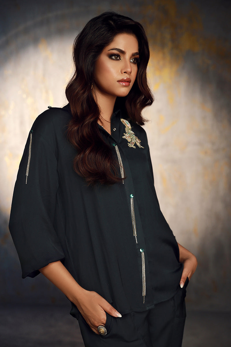 Wardha Saleem | Luxury Pret Fusion Wear | AYANA M Dark Gray Silk