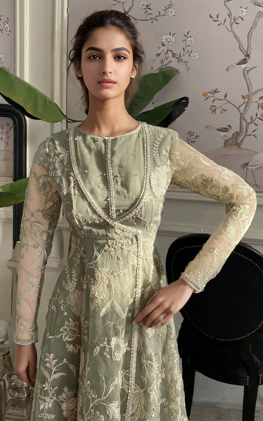 Threads and Motifs | Formal Dresses 25 | Organza Embroidered Angarkha - Pakistani Designer Dress - by Threads and Motifs - Type : Ladies Clothes - 100% Original at Saira Sultan