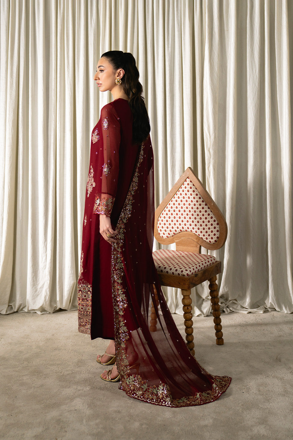Neeshay | Ready to Wear Chiffon | RTW-CHFN-05 Red - Pakistani Designer Dress - by Neeshay - Type : Ladies Clothes - 100% Original at Saira Sultan